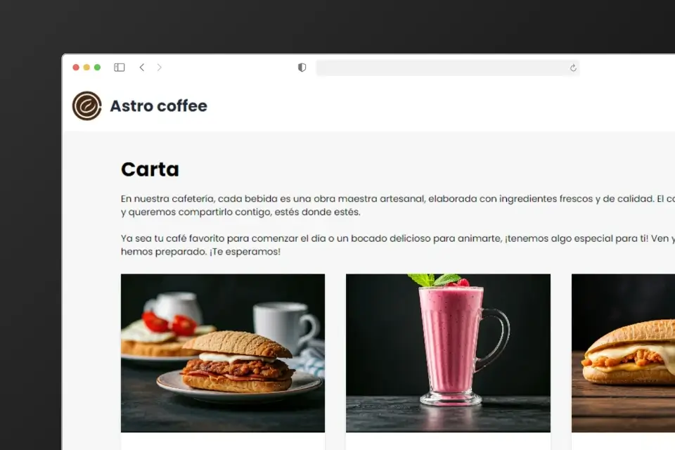 Vista previa del sitio web de Astro Coffee.