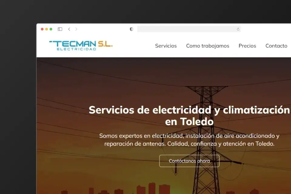 Vista previa del sitio web de Electricidad Tecman.